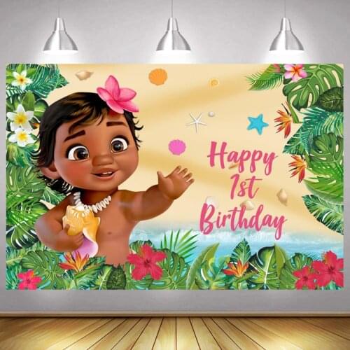1st Baby Moana Photo Backdrop Girls Princess Newborn Happy Birthday Party Vaiana Decoration Photography Backgrounds Banner