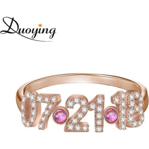 Duoying Custom Ring Number Year Name Rings 6mm Letter Ring with Full Zirconia Micro Pave Rings Simple Luxury Ring for Mom Day