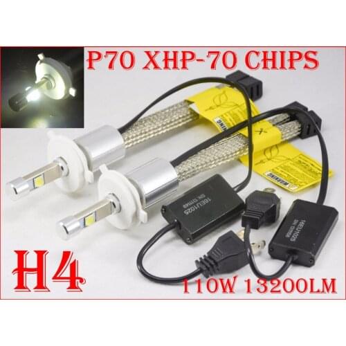 1 Set H4 HB2 9003 P70 Cre 110W 13200LM LED Headlights Auto Conversion Kit XHP-70 CHIPS Fanless Driving Fog Headlamps Hi/Low Beam
