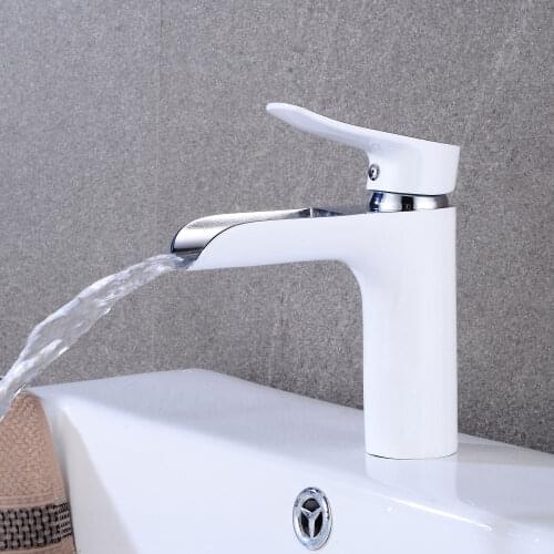 Waterfall Tap Bathroom Basin Faucets Brass Material Bathroom Basin Mixer Tap Hot Cold Crane Sink Faucet Chrome White Paint Taps