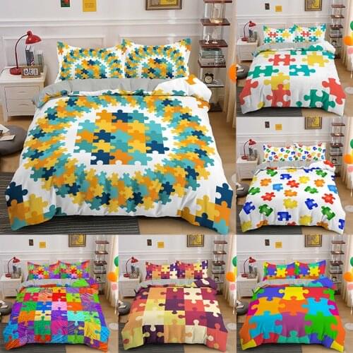 Colorful puzzle 3D Duvet Cover Set 2/3 Pcs Comforter & Pillowcase With Zipper Closure Single Double Queen King Size Bedding set