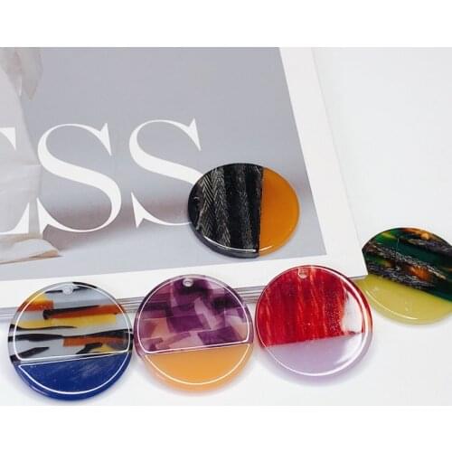 Round Eardrop Resin Plastic Acetic Acid Hole Diy Material Pendant Necklace Charms Jewelry Findings Component 4pcs