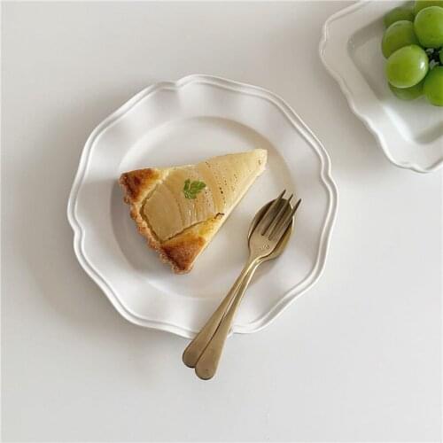 French retro pure white ceramic plate lace plate creative household minimalist style Western steak plate snack plate