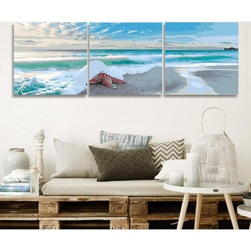 New 3pcs Oil Paint Beach waves Landscape Pictures Painting by Numbers Wall art Triptych canvas painting Gift for Home Decor