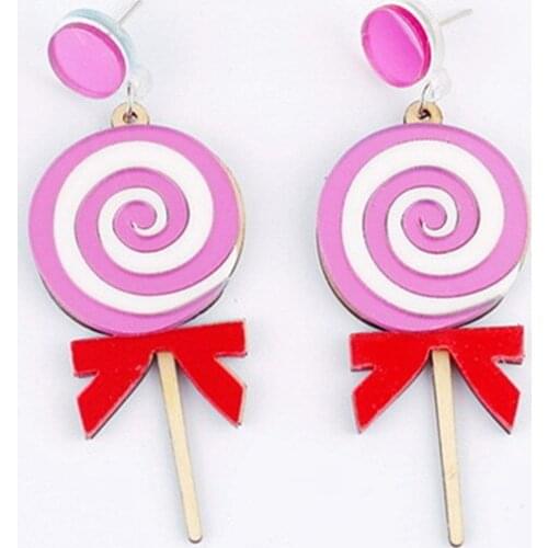 Cute Lollipop Acrylic Drop Earrings For Women Girls Lovely Korea Big Wood Cotton Candy Long Earring Children Trendy Jewelry Gift