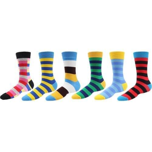 Fashion Men‘s Funny Cotton Socks Colorful Stripes Pattern Comfortable Soft Breathable Thick Cotton Socks for Male Big Size 36-44