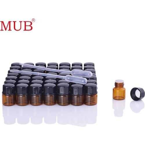 MUB - 50pcs 1ml 2ml 3ml Amber Glass Essential Oil Bottle Thin Glass Small Brown Cream Vials Sample Test Bottle