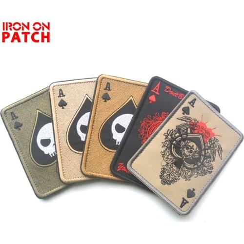 Embroidery Patch Cavalryman Ace of Spades Tarot Card Death Card Tactical Patch DIY Badges For Cloth Poker Armband Chapter Patch