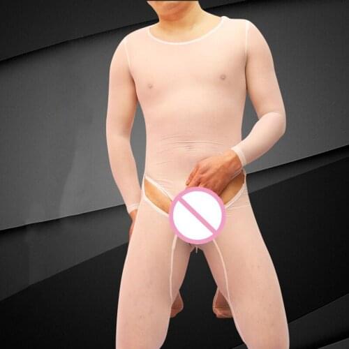 New Sexy Cosplay Full Body Bodysuit Ice Silk Transparent Open Crotch Body Pantyhose See Through Bodysuit Dance Wear