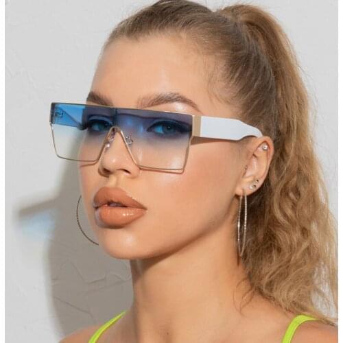 Trendy Female Simple Large Frame Sunglasses Women Blue Shield Square Shades Sun Glasses For Women Glasses Feminino UV400