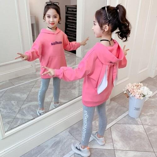 2021 Autumn Teen Girls Clothes Set Cute Ribbit Ear Hooded Sweatshirt Pants 2pcs Outifts Kids Tracksuit Children Sport Suit