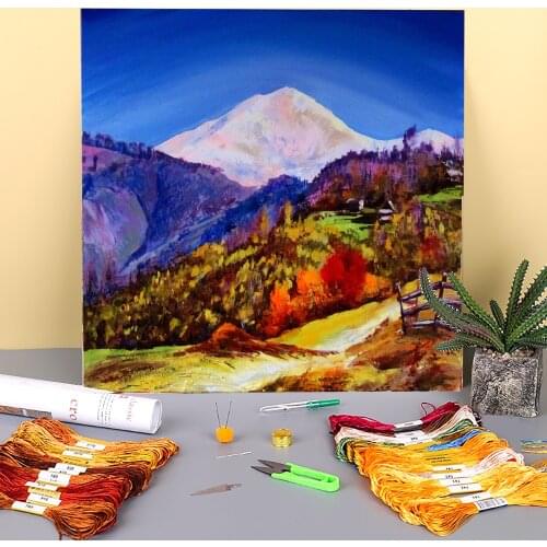 Landscape Autumn Winter Printed Fabric 11CT Cross Stitch DIY Embroidery Kit DMC Threads Handiwork Sewing Needlework Gift