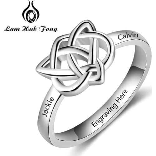 Personalized Celtics Knot Ring Love Heart Engraved 2 Names Trinity Triquetra Charms Custom Jewelry Gift for Women (Lam Hub Fong)