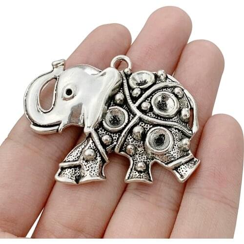 5 x Tibetan Silver Elephant Animal Chamrs Pendants for Jewelry Necklace Making Accessories Findings 47x37mm