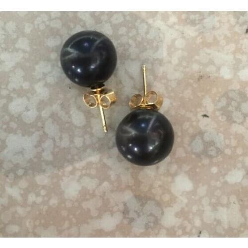 Stunning 10-11mm round tahitian black pearl earring 14/ k