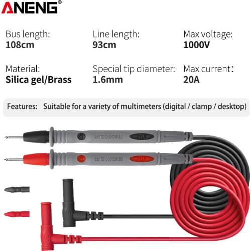 PT1034 Multimeter Probes Replaceable Needles Universal Test Leads + Crocodile Test Clip for Digital Cable Feeler Wire Probe