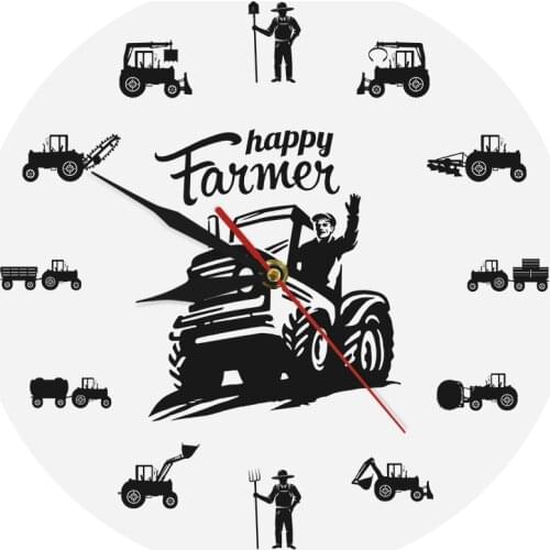 Happy Farmers Farming Harvest FamiFarmhouse Decor Farmer Tractor Lovers Gift Agricultural Machines Tractors Modern Wall Clock