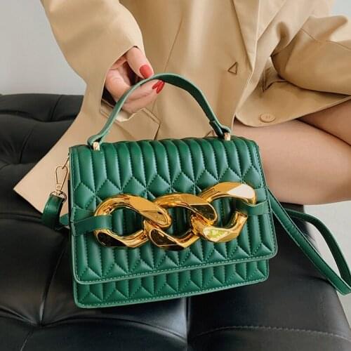 Crossbody Bags For Women Luxury Quilted Square Flap Shoulder Bags Pu Leather Lady Messenger Bag Gold Thick Chain Female Satchels