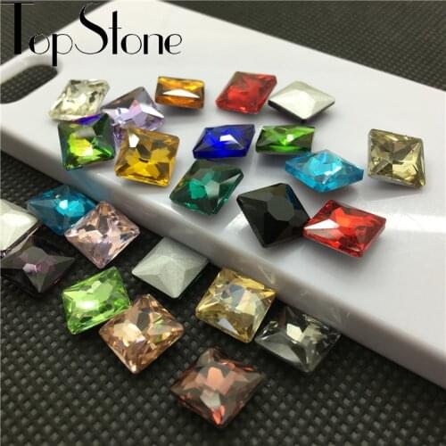 TopStone Glass Crystal Princess Square Fancy Stone Pointed back 8 10 12 14 mm Rhinestones Multi Colors for jewelry making