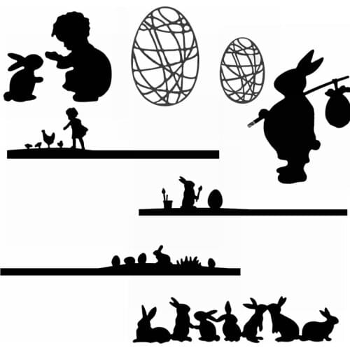 Easter Rabbits Animals Mixed Shape Metal Cutting Dies Stencil Scrapbook Album Embossing For Gift Card Making Handcrafts