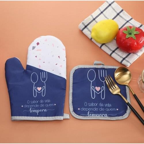 1 Set Oven Mitt Heat Resistant Anti-scalding Cotton Thick Insulation Baking Glove Set for Kitchen