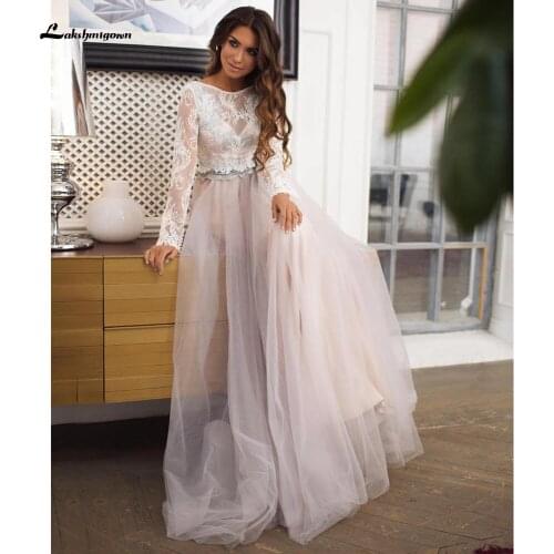 Robe de soiree mariage long Sleeve Lace Wedding Dresses With Back Buttons Sweep Train empty design robe de soiree mariage 2021