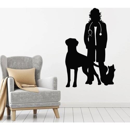 Vet Dog Cat Wall Decal Silhouette Vinyl Window Stickers Veterinary Clinic Pet Shop Grooming Salon Interior Decor Art Mural