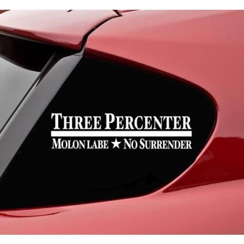 Three percenter molon labe no surrender vinyl decal sticker bumper funny window sticker 15cm