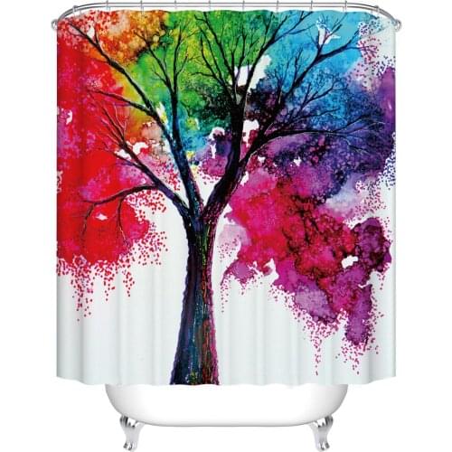 Happy Valentines Day Red Lip Colorful Trees Shower Curtains Bathroom Curtain Frabic Waterproof Polyester Bath Curtain with Hook