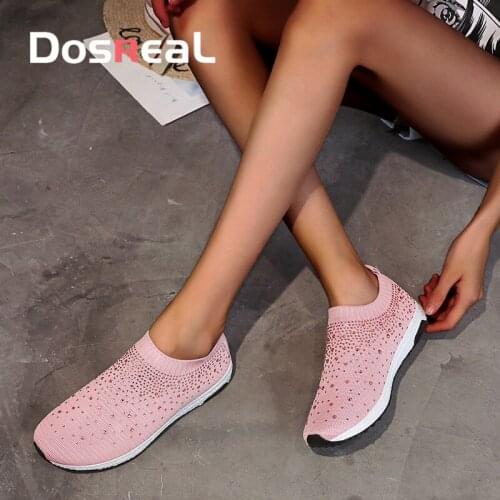 Dosreal Women Flats Shoes Spring Sneakers For Females Casual Shoes Outdoor Fashion Socks Sneakers Bling Style Women Slip on Shoe