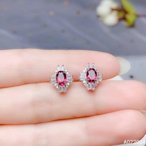 KJJEAXCMY Fine Jewelry 925 sterling silver inlaid natural gemstone garnet female earrings Ear studs classic support test