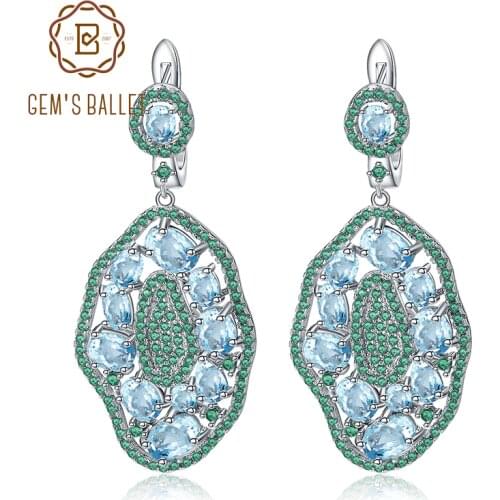 GEMS BALLET 7.74Ct Natural Sky Blue Topaz Nano Emerald-Green Earrings 925 Sterling Sliver Vintage Drop Earrings For Women Party