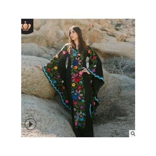 HOT SELLING Miyake fashion fold Retro print long sleeve v-neck dress IN STOCK