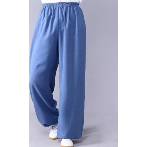 10Colors Linen &Cotton Kung Fu Wushu Pants Tai Chi Bloomers Martial Arts Trousers blue/red/grey