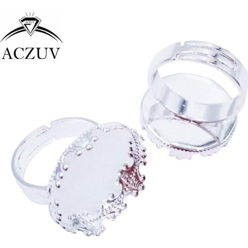 100pcs Silver Plated 20mm Crown Edge Round Adjustable Ring Blank Bezel Setting Ring Base Tray for Cameo Cabochons TJZT042