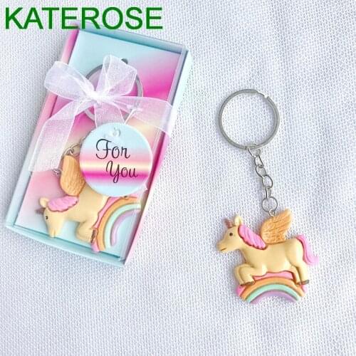 12PCS Baby Birthday Party Giveaways Colorful Unicorn Key Chain Newborn Baptism Baby Christening Souvenir
