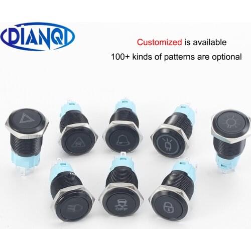 16mm Customizable Alumina Momenary/Latching for car speaker horn metal Led logo light latching fixed symbols button switch