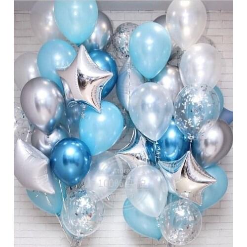 18inch Silver Star Foil Balloon 12inch Metal Chrome Latex Confetti Balloon Boy Girl Birthday Party Decorations Baby Shower Balon
