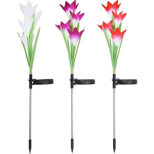 2pcs Solar Light For LED Solar Lamp Color Changing Lily Flower Outdoor Lighting Lamp Waterproof Path Yard Garden Decor Dropship