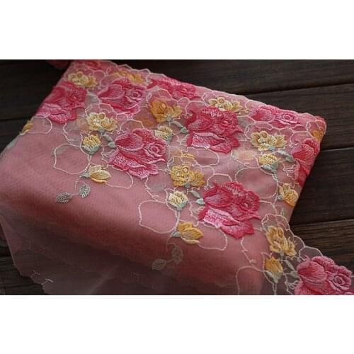 2 Yards Lace Trim Floral Embroidered Pink Tulle Lace Trim 7.48 Inches Wide High Quality