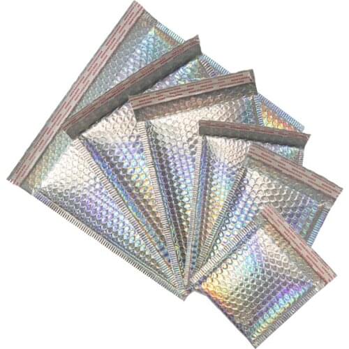 20 Pcs Aluminum Foil Bubble Mailer Rainbow Laser Packaging Self Adhesive Courier Bag Padded Shipping Envelopes Gift Bubble Bag