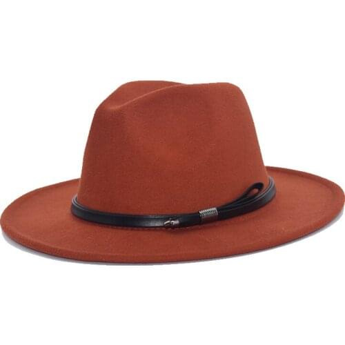 2020 Elegant Ladies Autumn And Winter Outdoor Warm Fedora Hat Men Black Belt Hat Ladies Wool Hat Black Jazz Hat F57