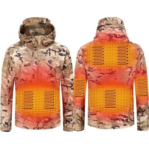 2021 Winter Electric Heating Jacket USB Smart Men Women Thick Heated Jackets Camouflage Hooded Heat Hunting Ski Suit