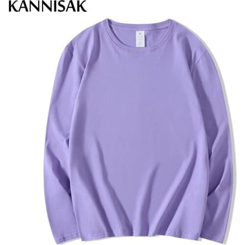 2021 Casual Cotton T-shirt Women Long Sleeve Solid Basic Tops Spring Autumn Tees O-neck Harajuku Knitted Tshirt Loose Couple Top