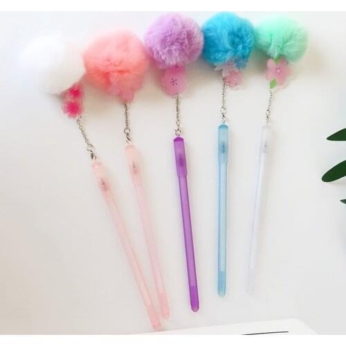 36 pcs/lot Cherry Hairball Pendant Gel Pen Cute 0.5 mm Black ink Signature Pens Promotional Gift Stationery School Supplies