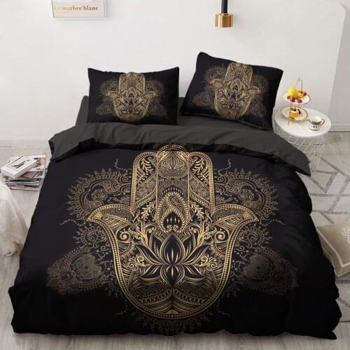 3D Duvet Quilt Cover Set Bedding Sets Comforter Bed Linen Pillowcase King Queen Size Black Gold Design Printed 203x230cm
