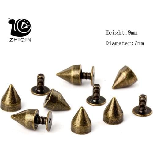 7*9mm 100set Bronze Punk Spike Alloy Spike Cone Screwback Metal Studs Leathercraft Rivet Bullet Spike For Bracelet Collar Making