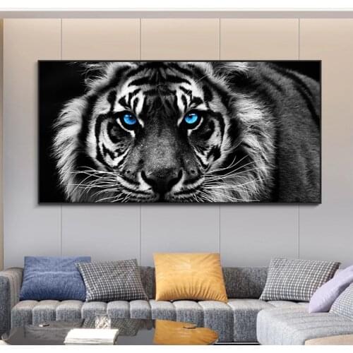 Large 5D Diy Diamond Painting Black And White Tiger Head Diamond Embroidery Animal Art Picture For Living Room CuadrosZP-3119