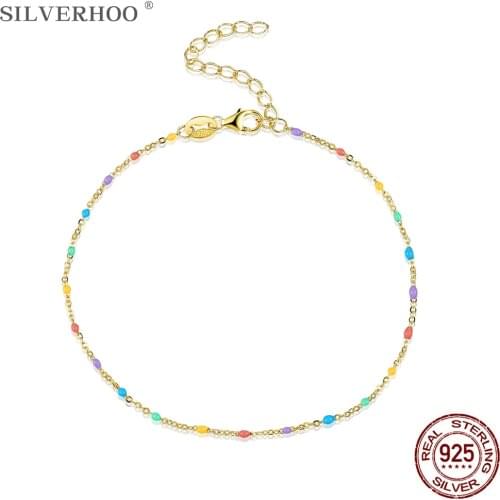 SILVERHOO 925 Sterling Silver Link Bracelets For Women Round Shaped Bracelet Anniversary Fine Jewelry Gift Drip Oil Design Gift