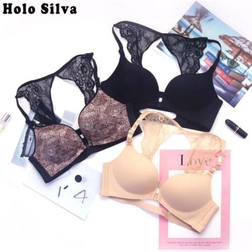 Front Closure Cotton Padded Push Up Bra Sexy Deep V Low Cut Push Up Women Lingerie Wireless small Cup 36B 38B Leopard Print Bras